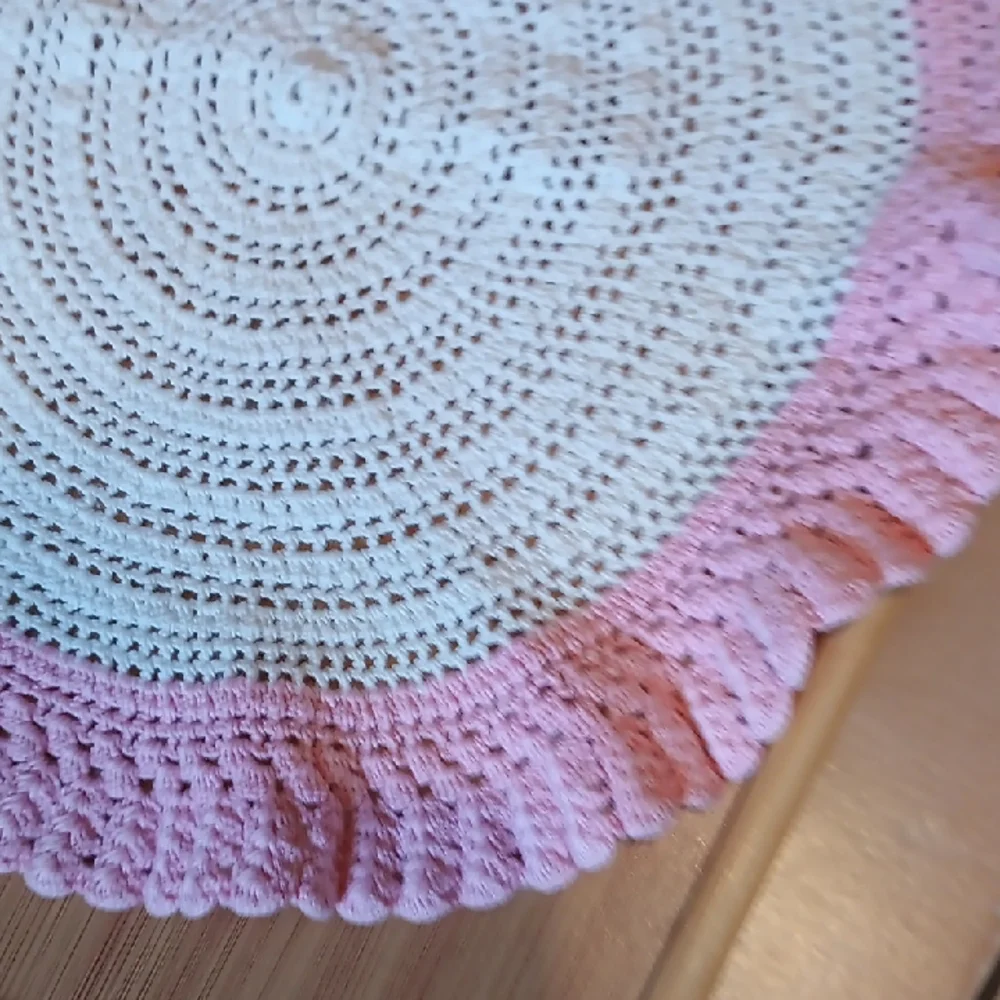 Vintage Handcrafted Pink and White Crochet Kitchen Doily